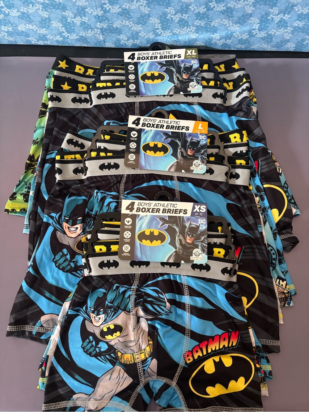 DC Batman Boys' Athletic Boxer Briefs - Blue/Black - 4-Pack